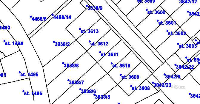 Parcela st. 3611 v KÚ Žatec, Katastrální mapa