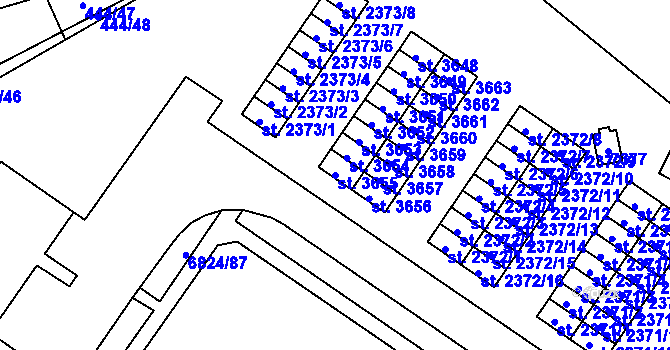 Parcela st. 3655 v KÚ Žatec, Katastrální mapa