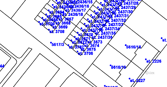 Parcela st. 3674 v KÚ Žatec, Katastrální mapa