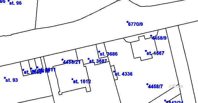Parcela st. 3686 v KÚ Žatec, Katastrální mapa