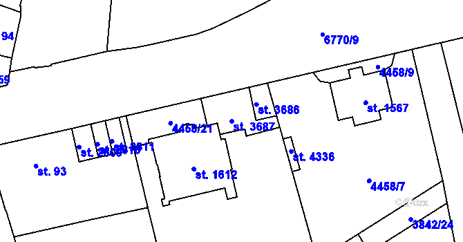 Parcela st. 3687 v KÚ Žatec, Katastrální mapa