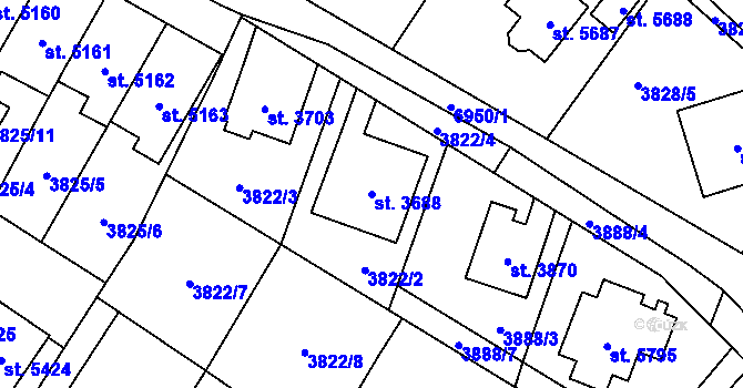 Parcela st. 3688 v KÚ Žatec, Katastrální mapa