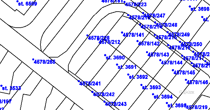Parcela st. 3690 v KÚ Žatec, Katastrální mapa