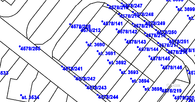 Parcela st. 3691 v KÚ Žatec, Katastrální mapa