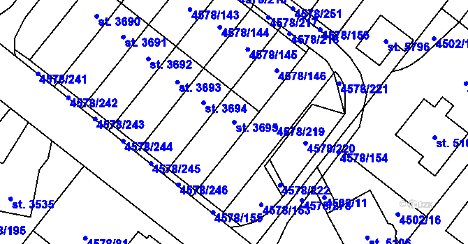Parcela st. 3695 v KÚ Žatec, Katastrální mapa