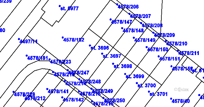 Parcela st. 3697 v KÚ Žatec, Katastrální mapa