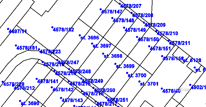 Parcela st. 3698 v KÚ Žatec, Katastrální mapa