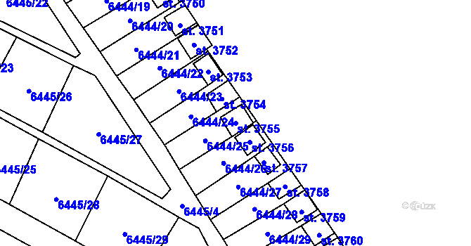 Parcela st. 3755 v KÚ Žatec, Katastrální mapa