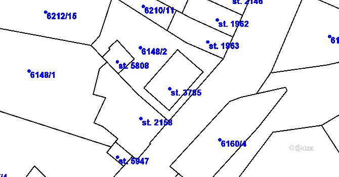 Parcela st. 3785 v KÚ Žatec, Katastrální mapa