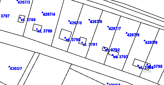 Parcela st. 3791 v KÚ Žatec, Katastrální mapa