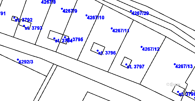 Parcela st. 3796 v KÚ Žatec, Katastrální mapa