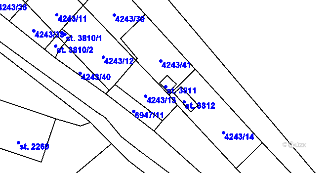 Parcela st. 3811 v KÚ Žatec, Katastrální mapa