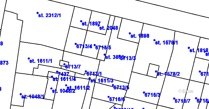 Parcela st. 3865 v KÚ Žatec, Katastrální mapa