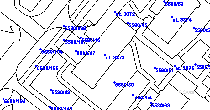 Parcela st. 3873 v KÚ Žatec, Katastrální mapa