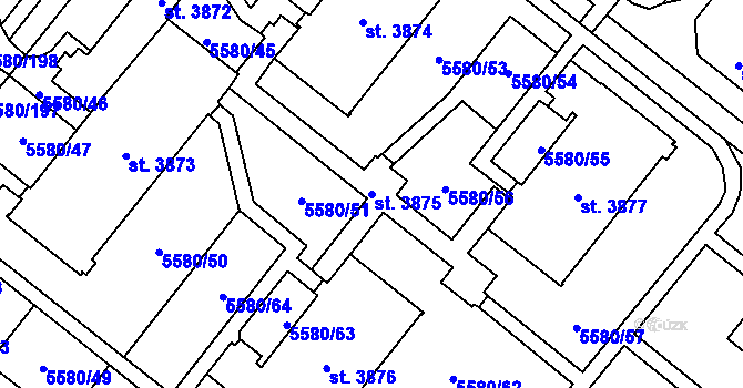 Parcela st. 3875 v KÚ Žatec, Katastrální mapa