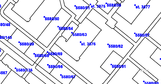 Parcela st. 3876 v KÚ Žatec, Katastrální mapa