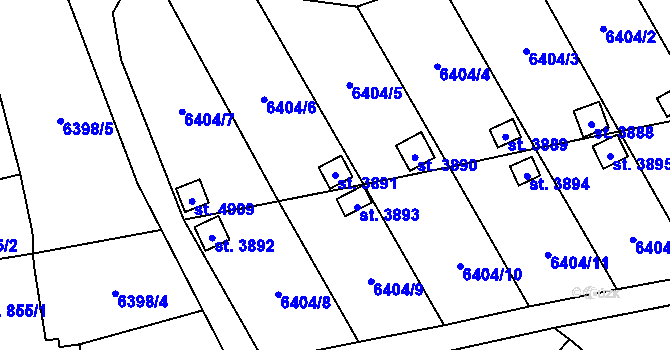 Parcela st. 3891 v KÚ Žatec, Katastrální mapa