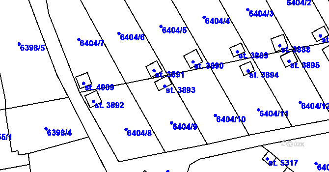 Parcela st. 3893 v KÚ Žatec, Katastrální mapa
