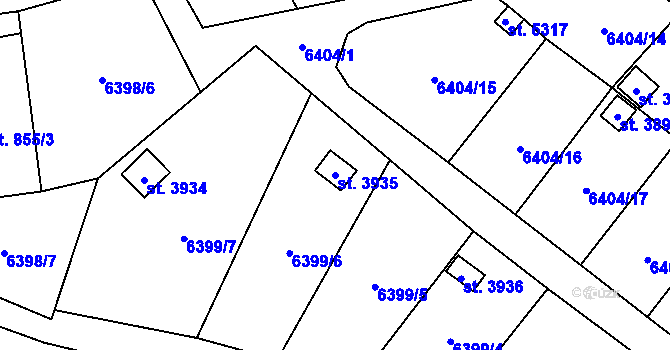 Parcela st. 3935 v KÚ Žatec, Katastrální mapa