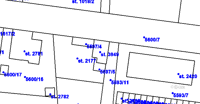 Parcela st. 3949 v KÚ Žatec, Katastrální mapa