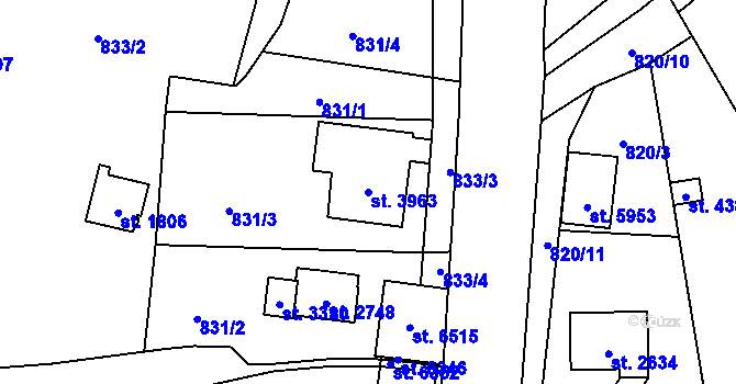 Parcela st. 3963 v KÚ Žatec, Katastrální mapa