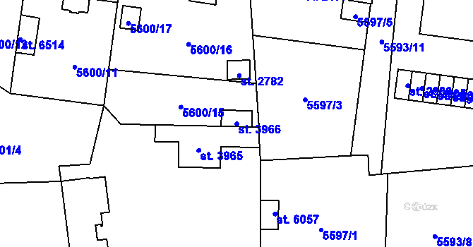 Parcela st. 3966 v KÚ Žatec, Katastrální mapa