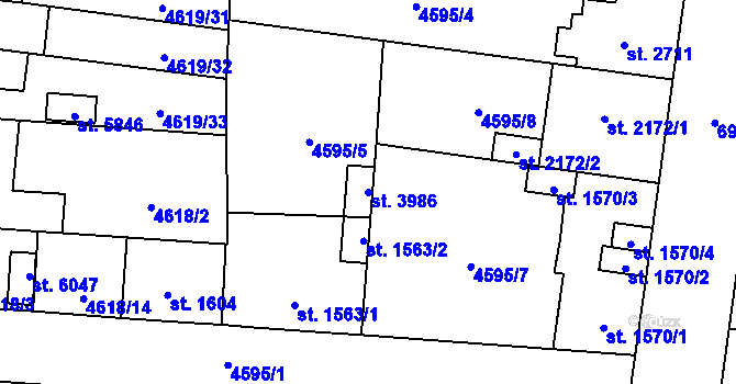 Parcela st. 3986 v KÚ Žatec, Katastrální mapa