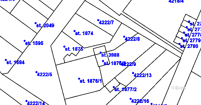 Parcela st. 3988 v KÚ Žatec, Katastrální mapa