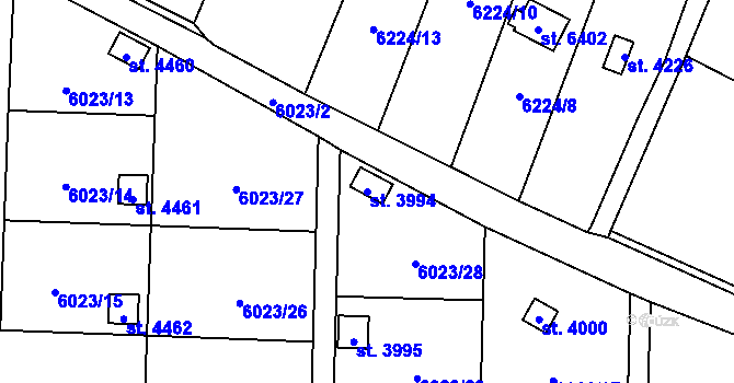 Parcela st. 3994 v KÚ Žatec, Katastrální mapa