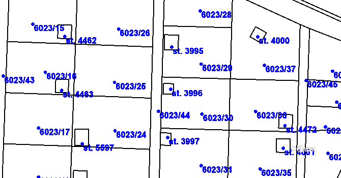 Parcela st. 3996 v KÚ Žatec, Katastrální mapa