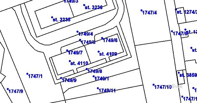 Parcela st. 4109 v KÚ Žatec, Katastrální mapa