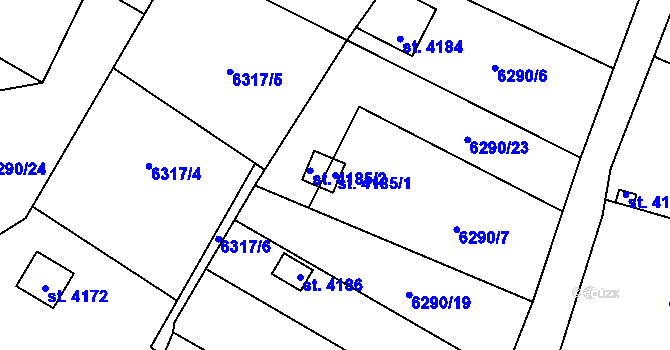Parcela st. 4185/1 v KÚ Žatec, Katastrální mapa