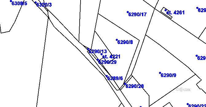 Parcela st. 4221 v KÚ Žatec, Katastrální mapa