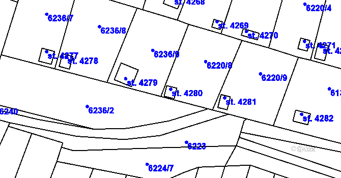 Parcela st. 4280 v KÚ Žatec, Katastrální mapa