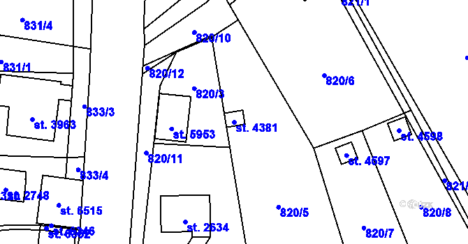 Parcela st. 4381 v KÚ Žatec, Katastrální mapa