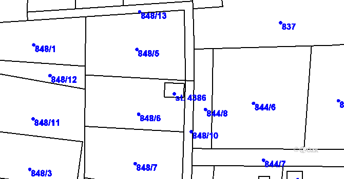 Parcela st. 4386 v KÚ Žatec, Katastrální mapa