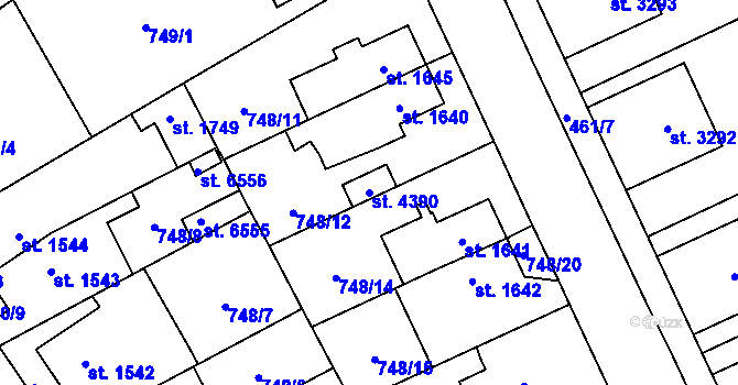 Parcela st. 4390 v KÚ Žatec, Katastrální mapa