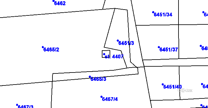 Parcela st. 4407 v KÚ Žatec, Katastrální mapa
