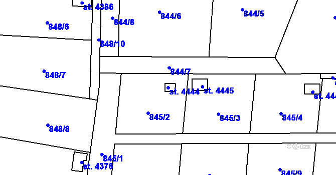 Parcela st. 4444 v KÚ Žatec, Katastrální mapa