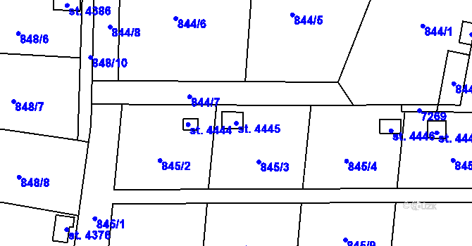 Parcela st. 4445 v KÚ Žatec, Katastrální mapa