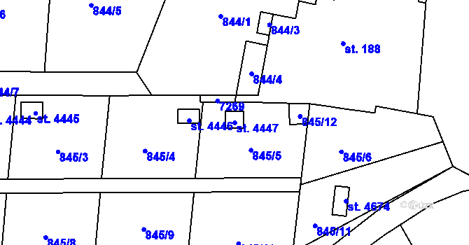 Parcela st. 4447 v KÚ Žatec, Katastrální mapa