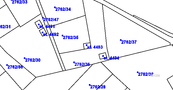 Parcela st. 4493 v KÚ Žatec, Katastrální mapa