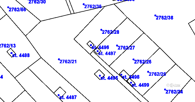 Parcela st. 4497 v KÚ Žatec, Katastrální mapa