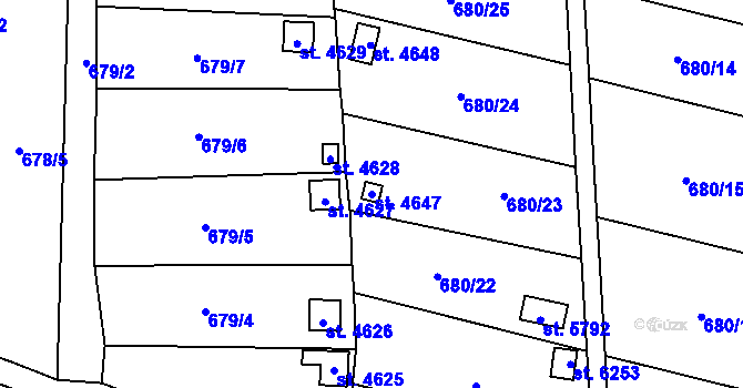 Parcela st. 4647 v KÚ Žatec, Katastrální mapa