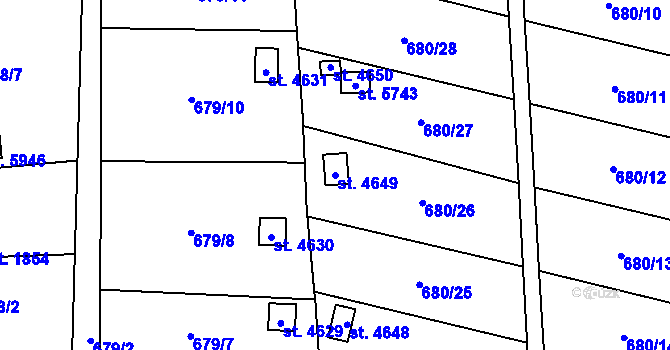 Parcela st. 4649 v KÚ Žatec, Katastrální mapa