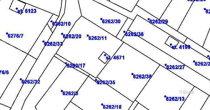 Parcela st. 4671 v KÚ Žatec, Katastrální mapa