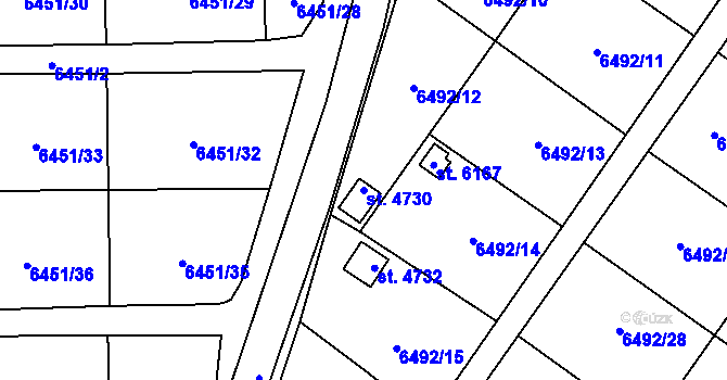 Parcela st. 4730 v KÚ Žatec, Katastrální mapa