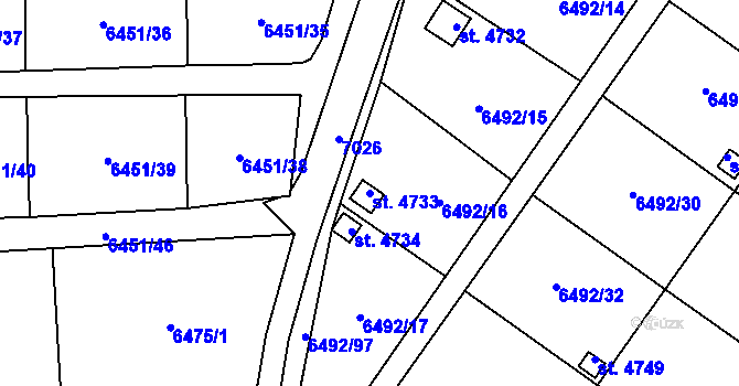 Parcela st. 4733 v KÚ Žatec, Katastrální mapa