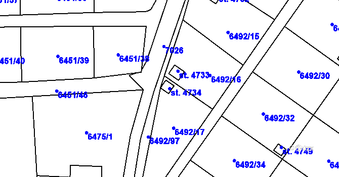 Parcela st. 4734 v KÚ Žatec, Katastrální mapa