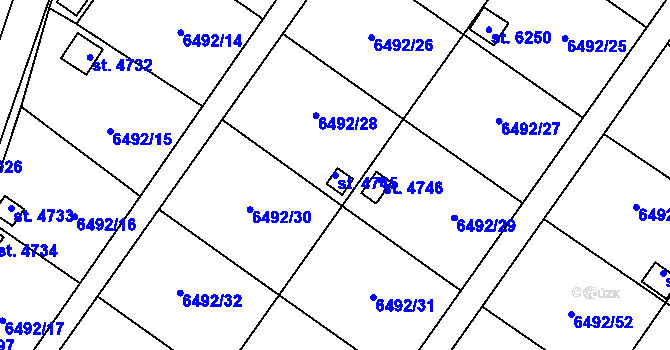 Parcela st. 4745 v KÚ Žatec, Katastrální mapa